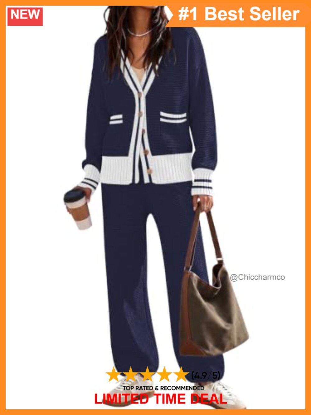 Women's 2 Piece Lounge Set Waffle Knit Cardigan & Wide Leg Pants